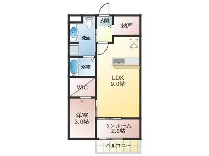 メゾン・ド・ユー(1LDK/2階)の間取り写真