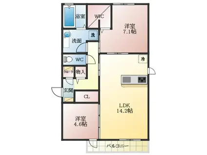 ラ・フォレ(2LDK/2階)の間取り写真