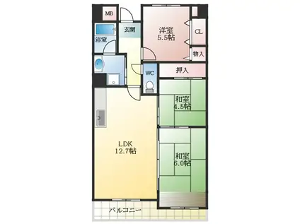 シャト-アルベ-ル(3LDK/2階)の間取り写真