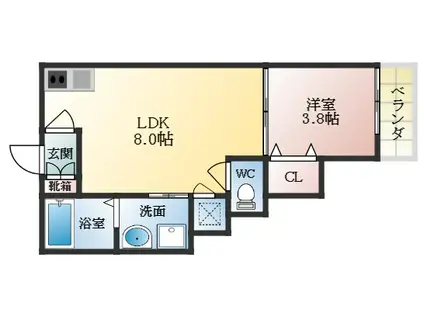 E-HOUSE 羽曳野(1LDK/2階)の間取り写真