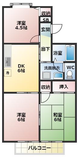 グレイスコート峰塚B棟(3DK/1階)の間取り写真