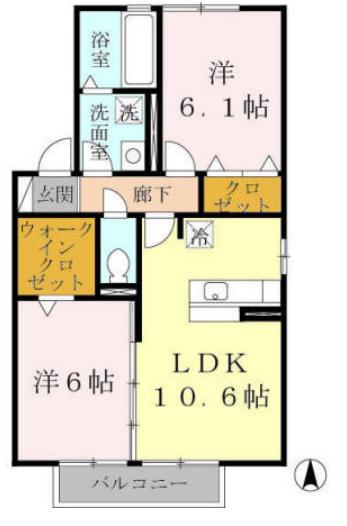 ヴィスタリアハイム(2LDK/2階)の間取り写真