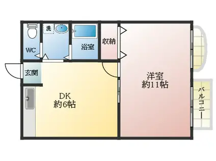 ルブラン甲陽(1DK/2階)の間取り写真