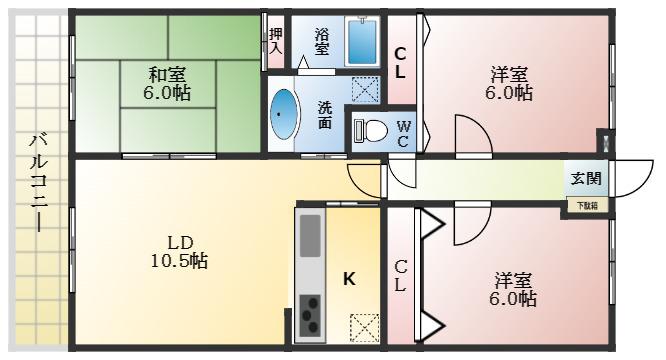 ヴェルジュ萌樹(3LDK/2階)の間取り写真