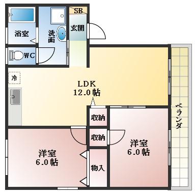 ローズハイツ(2LDK/2階)の間取り写真