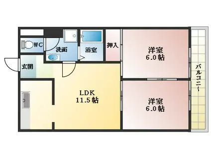 サンローゼ松原(2LDK/4階)の間取り写真