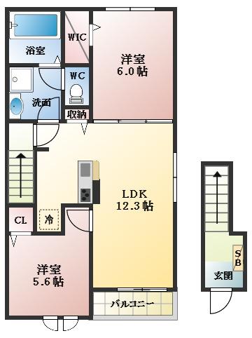 グレイス1(2LDK/2階)の間取り写真