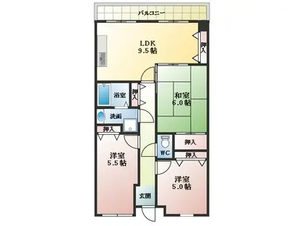 オーク一番館(3LDK/4階)の間取り写真