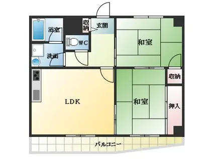 ハイツ若林(2LDK/3階)の間取り写真