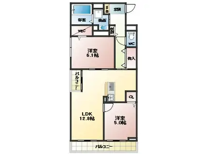 メゾンルミネ若松(2LDK/3階)の間取り写真
