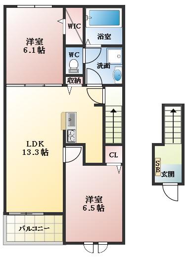 メゾンソレイユ(2LDK/2階)の間取り写真