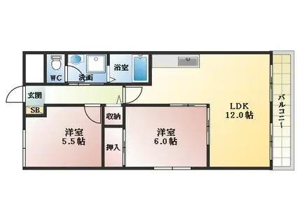 ウッドファイブ2(2LDK/4階)の間取り写真