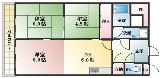 柏原ファミリーハイツ(3DK/3階)の間取り写真