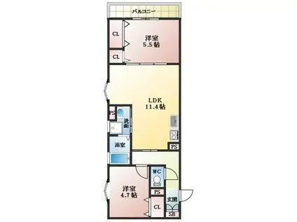 クリエオーレ田辺(2LDK/2階)の間取り写真