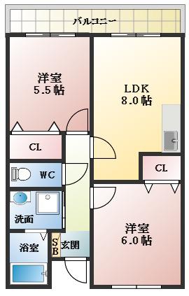 セジュール(2LDK/3階)の間取り写真