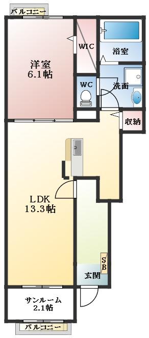 メゾンソレイユ(1LDK/1階)の間取り写真