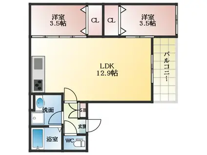 アバンティオ北花田(2LDK/1階)の間取り写真