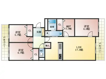 ヒルズ金剛寺池壱番館(3SLDK/2階)の間取り写真