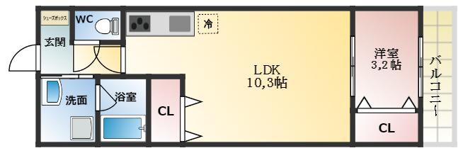 ステラウッド古市Ⅱ(1LDK/1階)の間取り写真