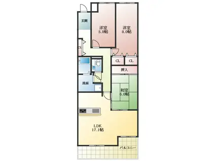 ガーデンシティコープ金剛東8棟(3LDK/2階)の間取り写真