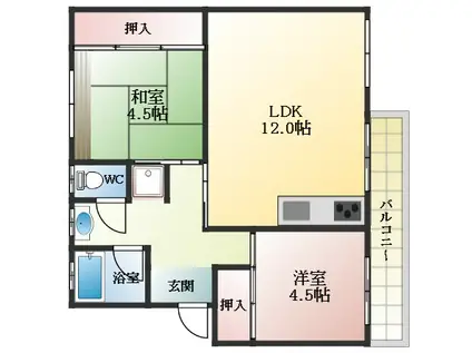 金剛第三224号棟(2LDK/1階)の間取り写真