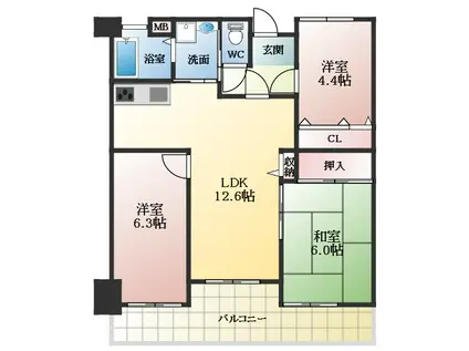 ふぁみーゆ松原(3LDK/3階)の間取り写真