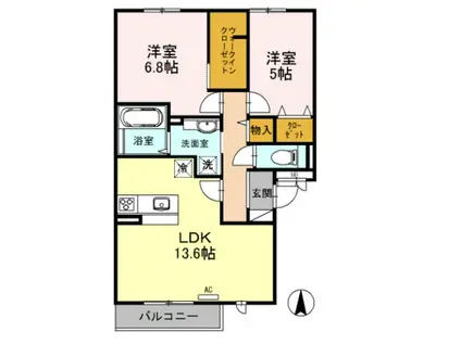 ファミール A棟(2LDK/2階)の間取り写真