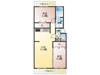 エステート5(2LDK/2階)の間取り写真