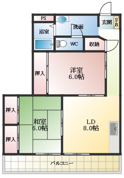 コーポ柏原(2LDK/1階)の間取り写真