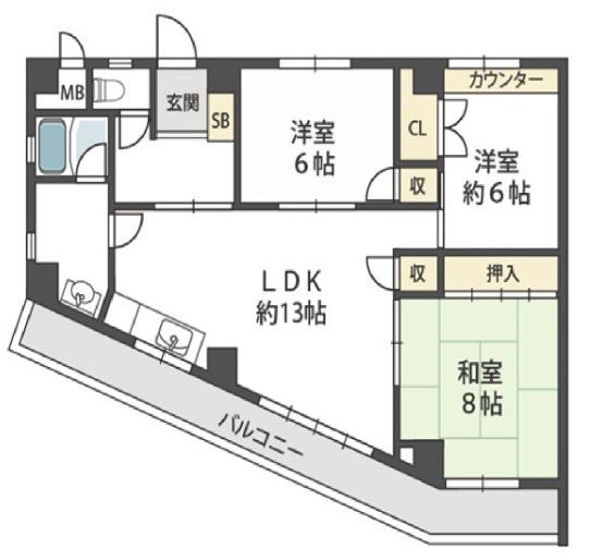 メロディーハイツ(3LDK/4階)の間取り写真