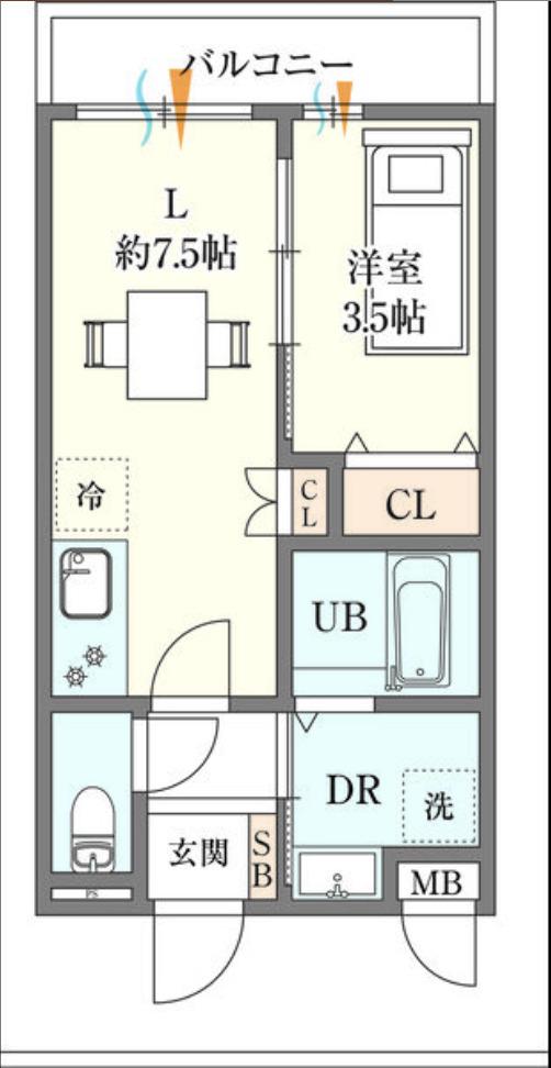 エレガンス藤井寺(1LDK/2階)の間取り写真