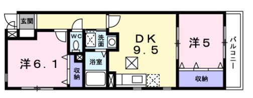 ボヌール(2DK/1階)の間取り写真