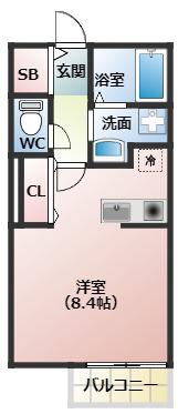 ワントゥリーヒル(1K/2階)の間取り写真