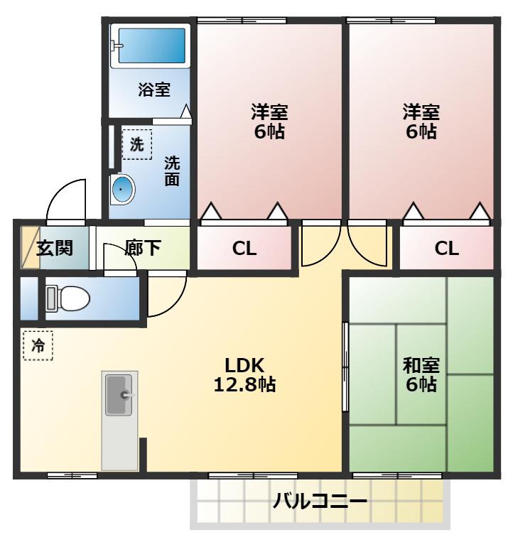 ルミエールB棟(3LDK/1階)の間取り写真