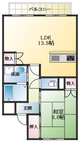 アーバンハウス(1LDK/2階)の間取り写真