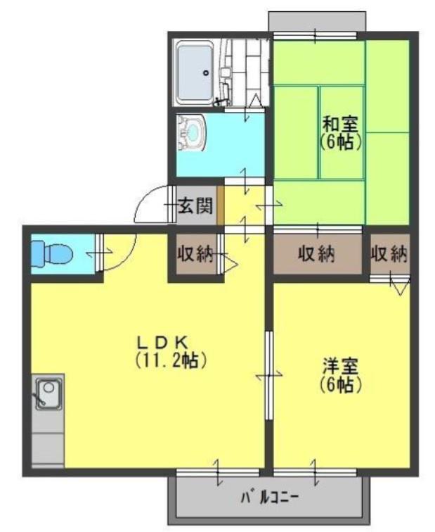 サンビレッジOKUNO C(2LDK/1階)の間取り写真
