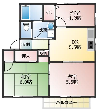 フラッツ誉田(3DK/1階)の間取り写真