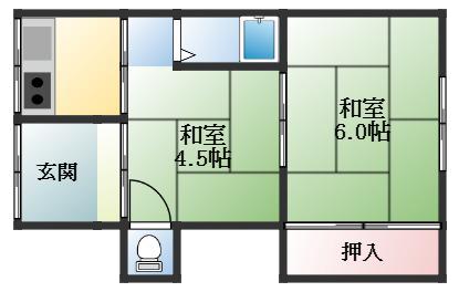富田林市山中田アパート(2DK/2階)の間取り写真