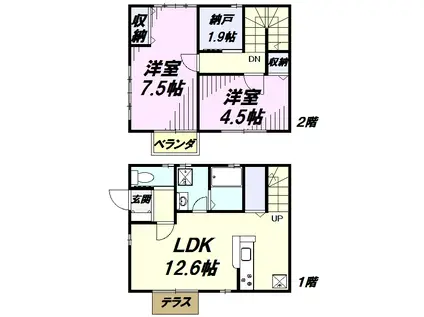 アジュールB棟(2LDK/1階)の間取り写真