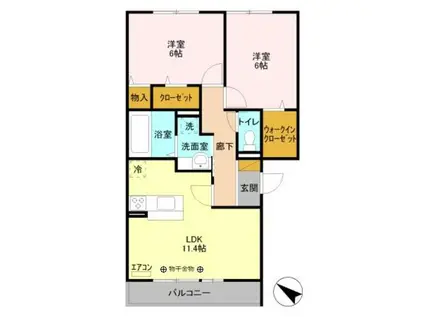 セジュールZENⅢB(2LDK/2階)の間取り写真