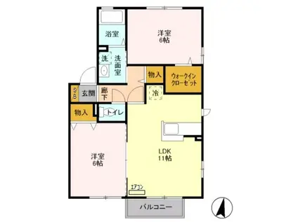 ウィルコートB(2LDK/2階)の間取り写真