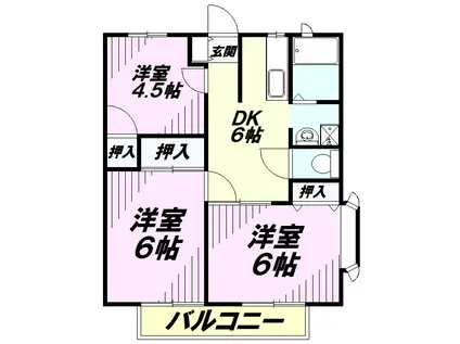 サンハイツエスB(3DK/2階)の間取り写真