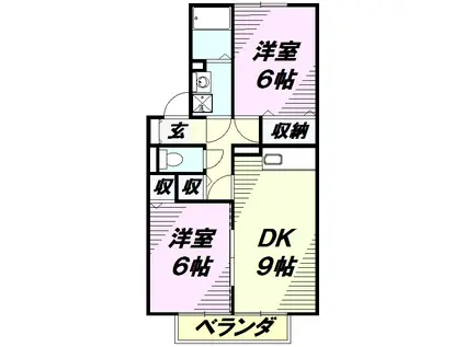 チャオ南狭山N棟(2DK/2階)の間取り写真
