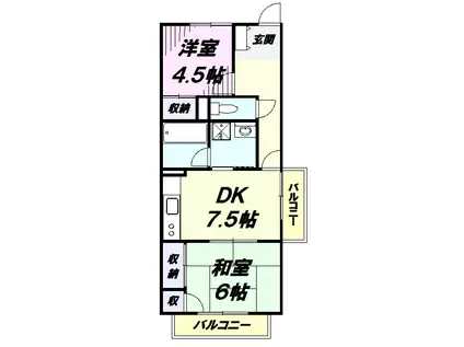 リュミエ新所沢Ⅰ(2DK/2階)の間取り写真