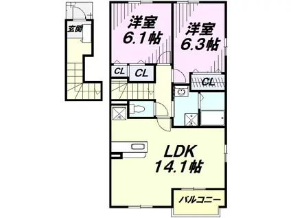 ポム・ド・テール・ミリュー(2LDK/2階)の間取り写真