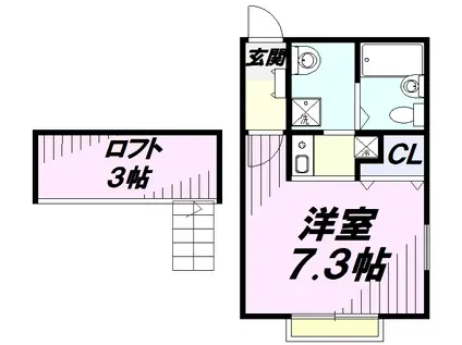 アメリカンリバティー久米川Ⅲ(1K/2階)の間取り写真