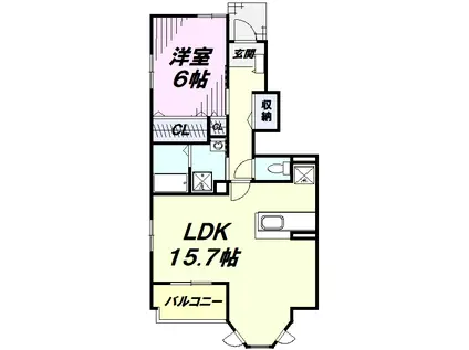 ポム・ド・テール・ミリュー(1LDK/1階)の間取り写真