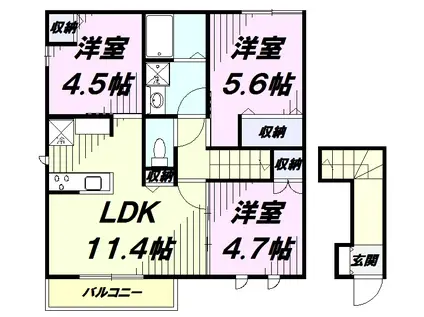 セレストブルーB棟(3LDK/2階)の間取り写真