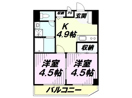 杉浦ハイツ狭山(2DK/3階)の間取り写真