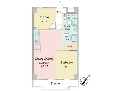 入間市駅前第2ビル(2LDK/8階)の間取り写真